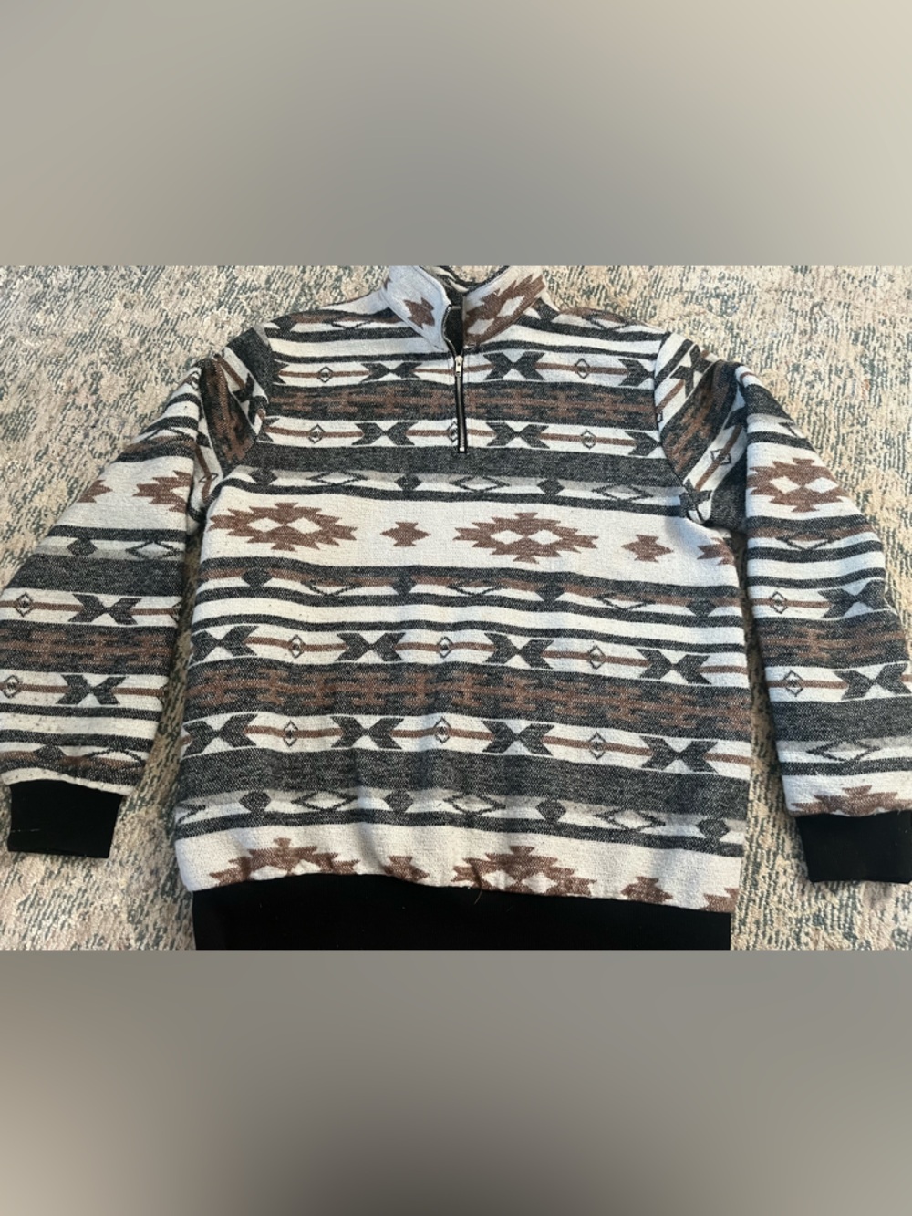 Men’s Aztec Pattern Quarter-Zip Sweater in Brown, Black, Cream